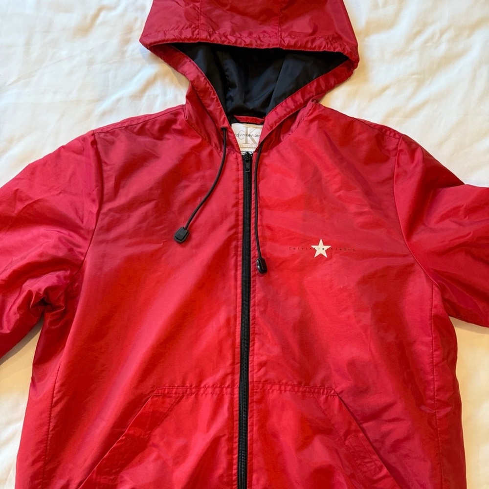 Calvin Klein Jeans Vintage Hooded Red Zip Up Women’s Windbreaker Size Medium